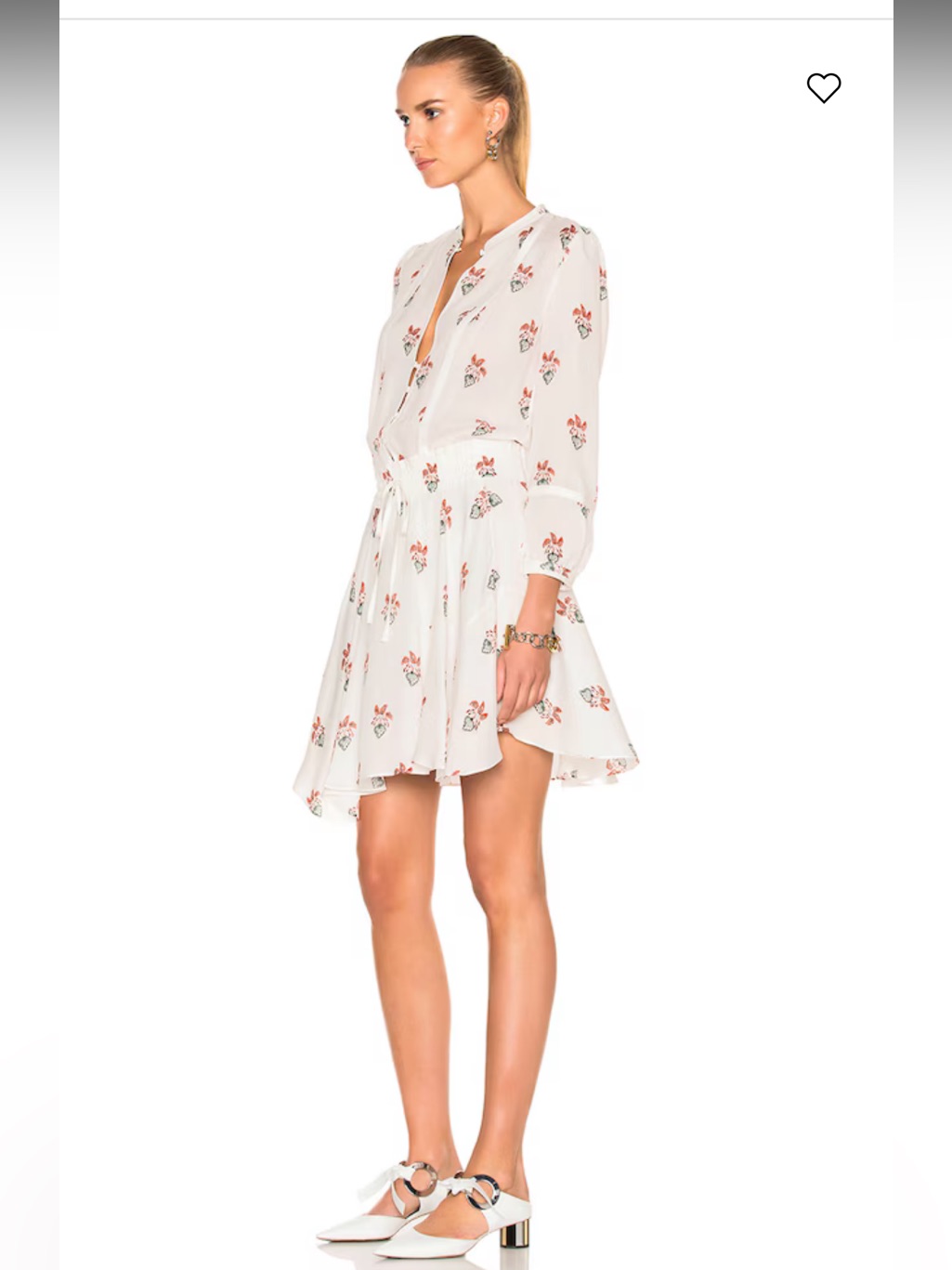 A.L.C. White Floral V-Neck Long-Sleeve Mini Dress